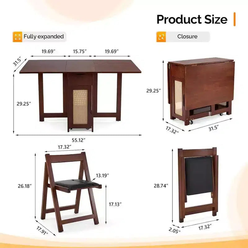 Set da pranzo pieghevole Karl Home per 4 persone in legno di noce