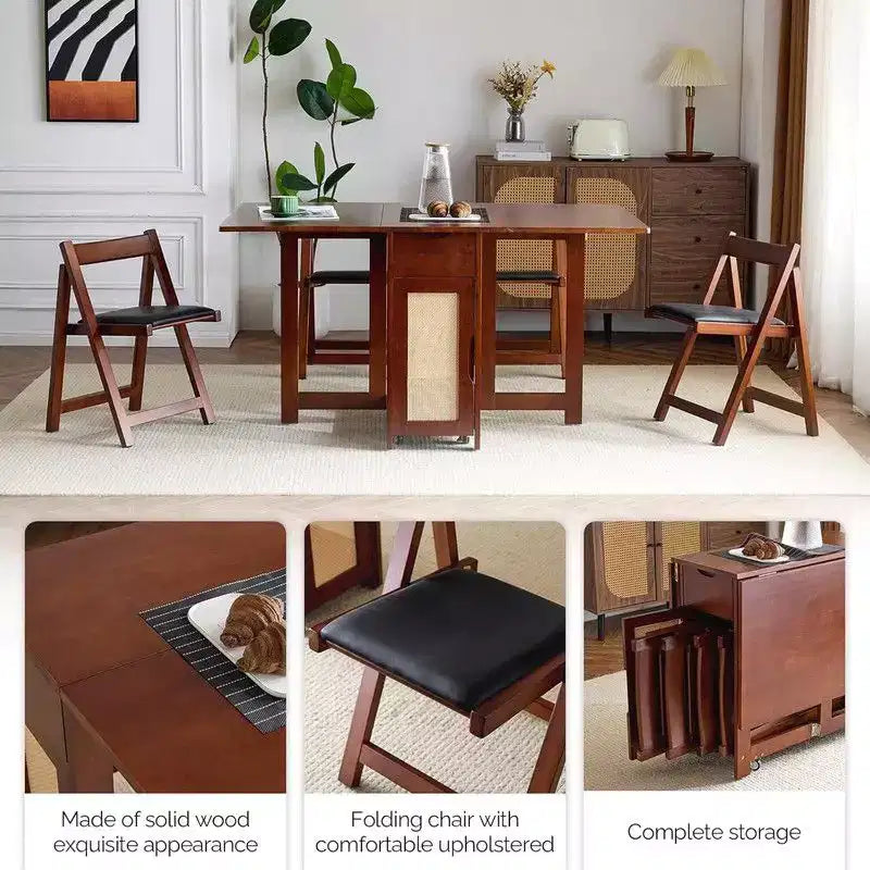 Set da pranzo pieghevole Karl Home per 4 persone in legno di noce