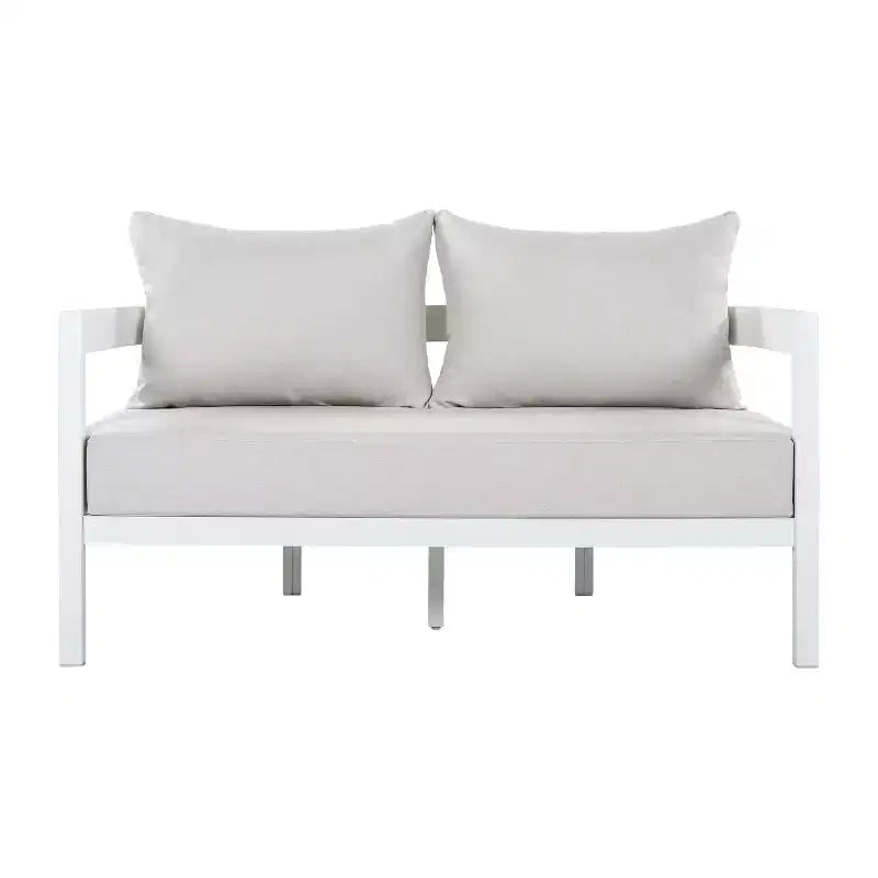 Set conversazione da esterno moderno in alluminio GDFStudio Estella da 4 pezzi con tavolino in vetro
