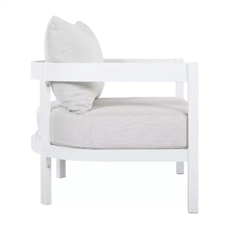 Set conversazione da esterno moderno in alluminio GDFStudio Estella da 4 pezzi con tavolino in vetro