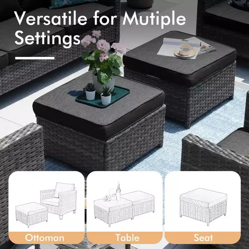 Set da esterno HOMLUX 7 pezzi con tavolo braciere, divano, sedie girevoli e pouf