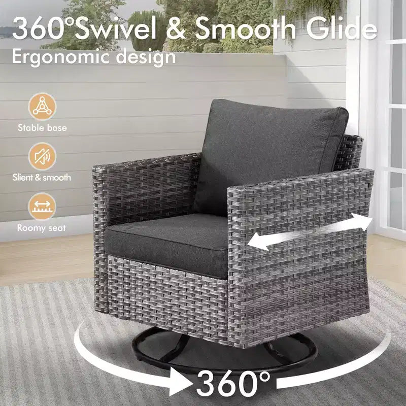 Set da esterno HOMLUX 7 pezzi con tavolo braciere, divano, sedie girevoli e pouf