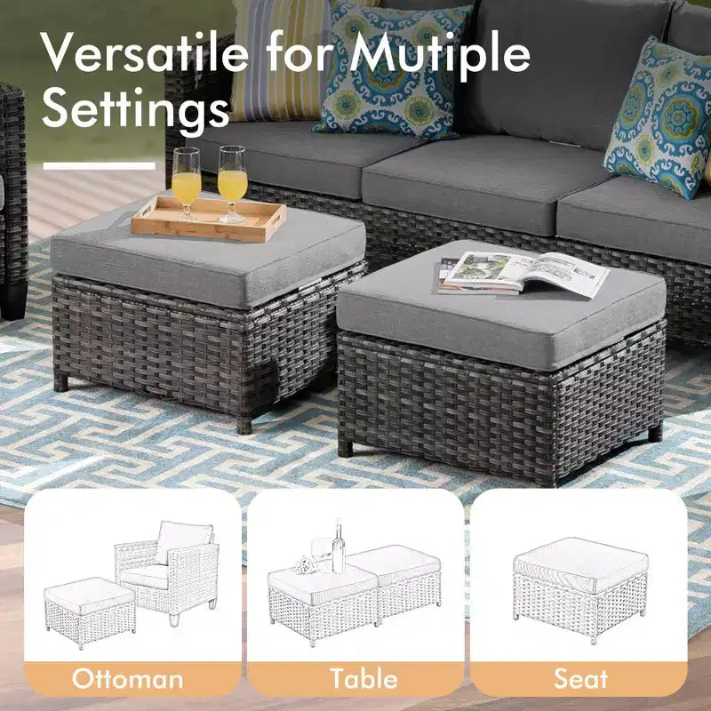 Set da esterno HOMLUX 7 pezzi con tavolo braciere, divano, sedie girevoli e pouf
