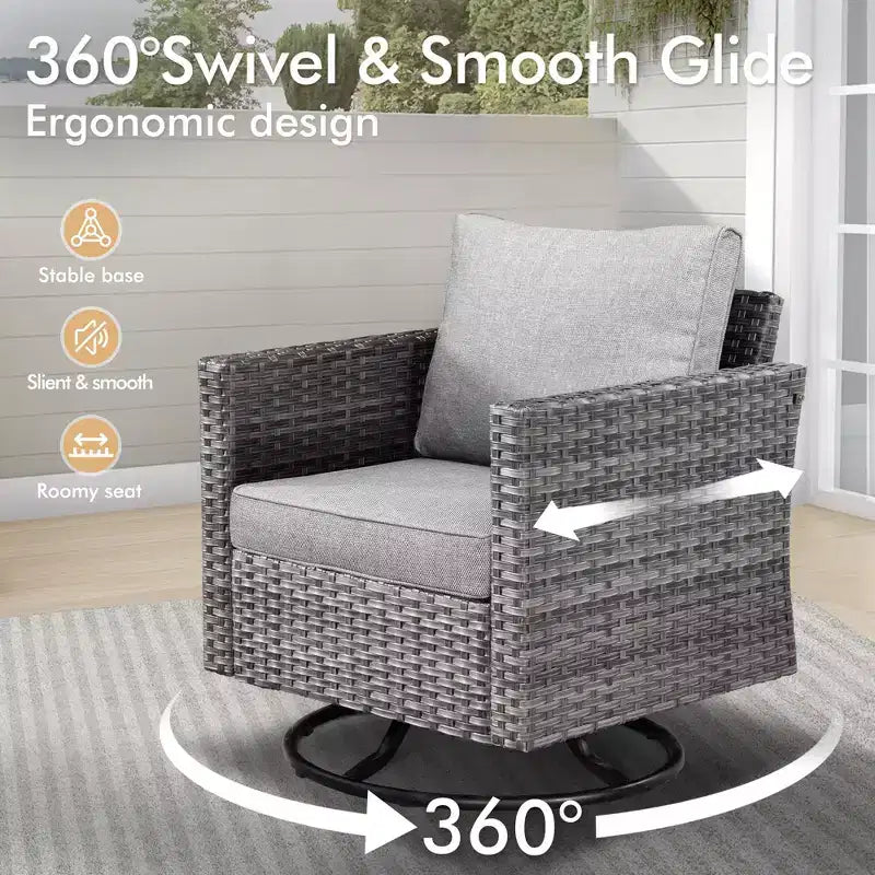 Set da esterno HOMLUX 7 pezzi con tavolo braciere, divano, sedie girevoli e pouf