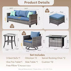Set da esterno HOMLUX 7 pezzi con tavolo braciere, divano, sedie girevoli e pouf