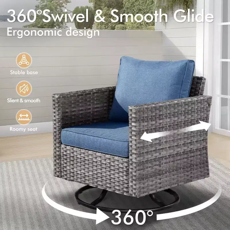 Set da esterno HOMLUX 7 pezzi con tavolo braciere, divano, sedie girevoli e pouf