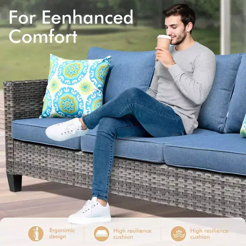 Set da esterno HOMLUX 7 pezzi con tavolo braciere, divano, sedie girevoli e pouf