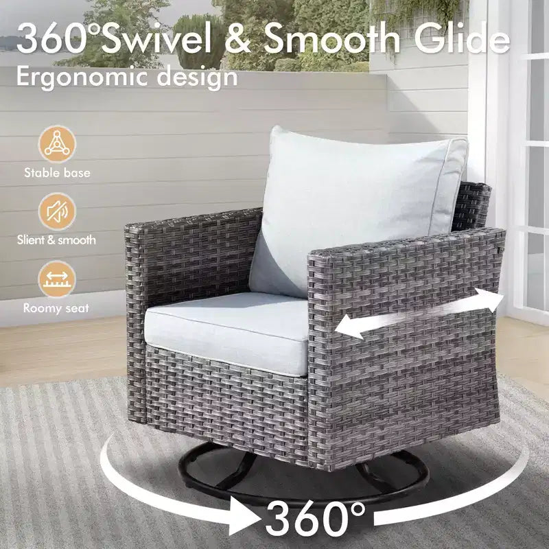 Set da esterno HOMLUX 7 pezzi con tavolo braciere, divano, sedie girevoli e pouf