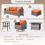 Set da esterno HOMLUX 7 pezzi con tavolo braciere, divano, sedie girevoli e pouf