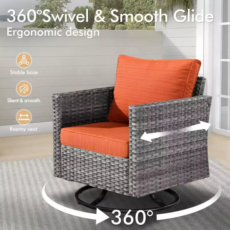 Set da esterno HOMLUX 7 pezzi con tavolo braciere, divano, sedie girevoli e pouf