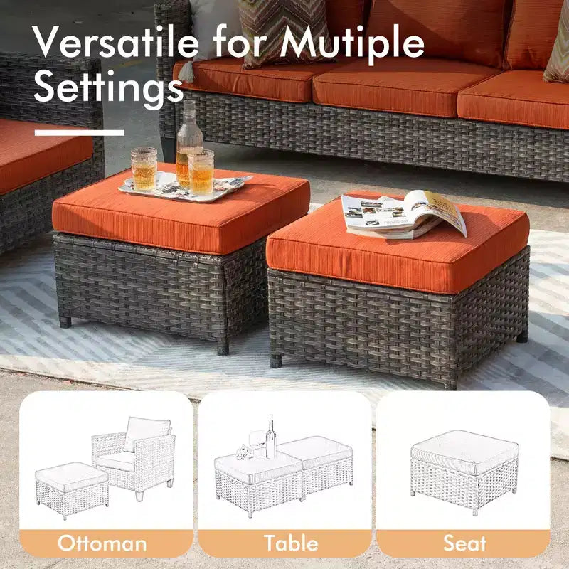 Set da esterno HOMLUX 7 pezzi con tavolo braciere, divano, sedie girevoli e pouf