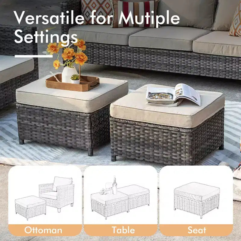 Set da esterno HOMLUX 7 pezzi con tavolo braciere, divano, sedie girevoli e pouf