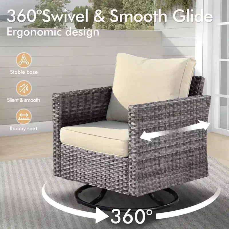 Set da esterno HOMLUX 7 pezzi con tavolo braciere, divano, sedie girevoli e pouf
