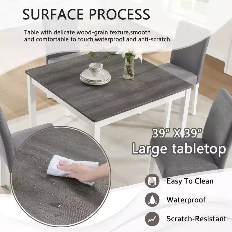 Set da pranzo moderno GDFStudio Roseanne da 5 pezzi in legno di gomma con 4 sedie imbottite in lino