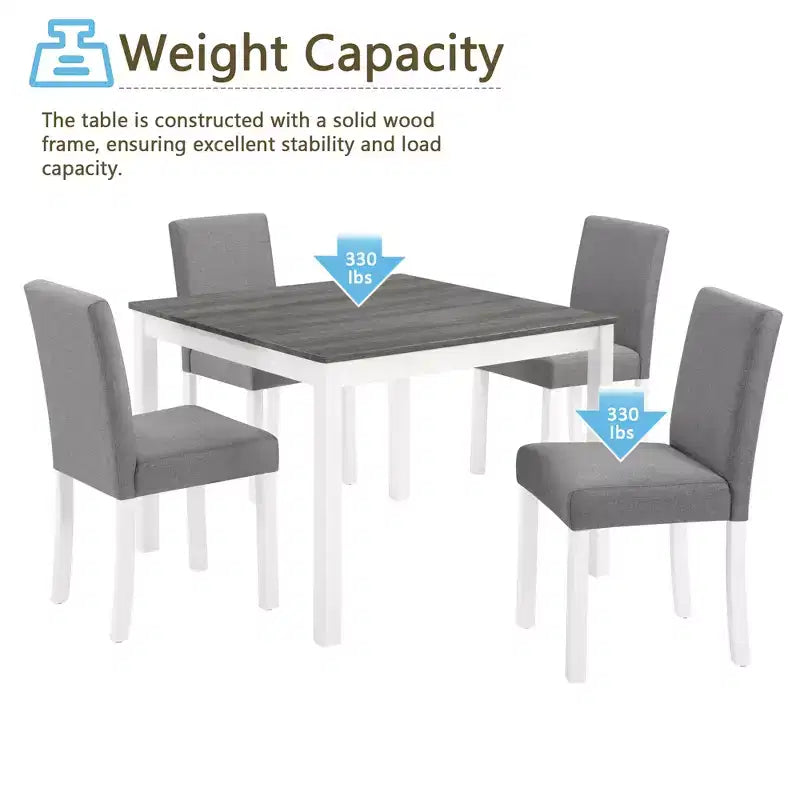 Set da pranzo moderno GDFStudio Roseanne da 5 pezzi in legno di gomma con 4 sedie imbottite in lino