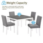 Set da pranzo moderno GDFStudio Roseanne da 5 pezzi in legno di gomma con 4 sedie imbottite in lino