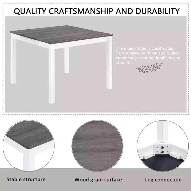 Set da pranzo moderno GDFStudio Roseanne da 5 pezzi in legno di gomma con 4 sedie imbottite in lino