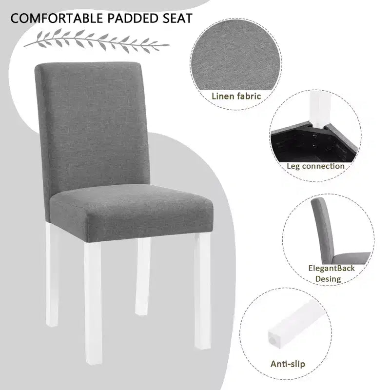 Set da pranzo moderno GDFStudio Roseanne da 5 pezzi in legno di gomma con 4 sedie imbottite in lino