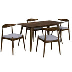 Set da pranzo minimalista in legno per 4 persone, set da 5 pezzi con tavolo rettangolare per piccoli spazi e 4 sedie imbottite per cucina