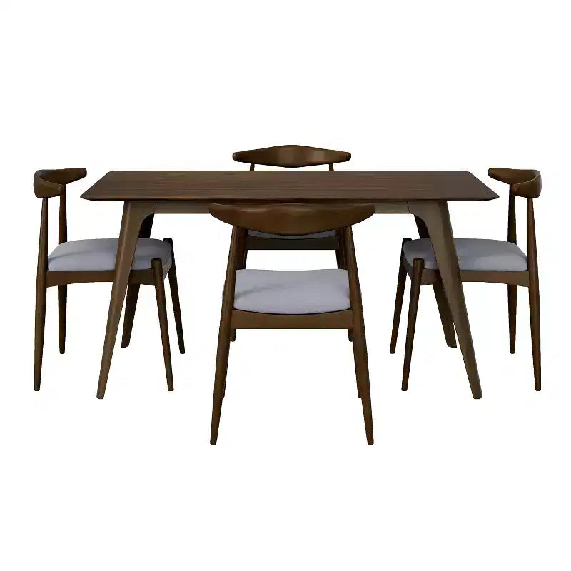 Set da pranzo minimalista in legno per 4 persone, set da 5 pezzi con tavolo rettangolare per piccoli spazi e 4 sedie imbottite per cucina