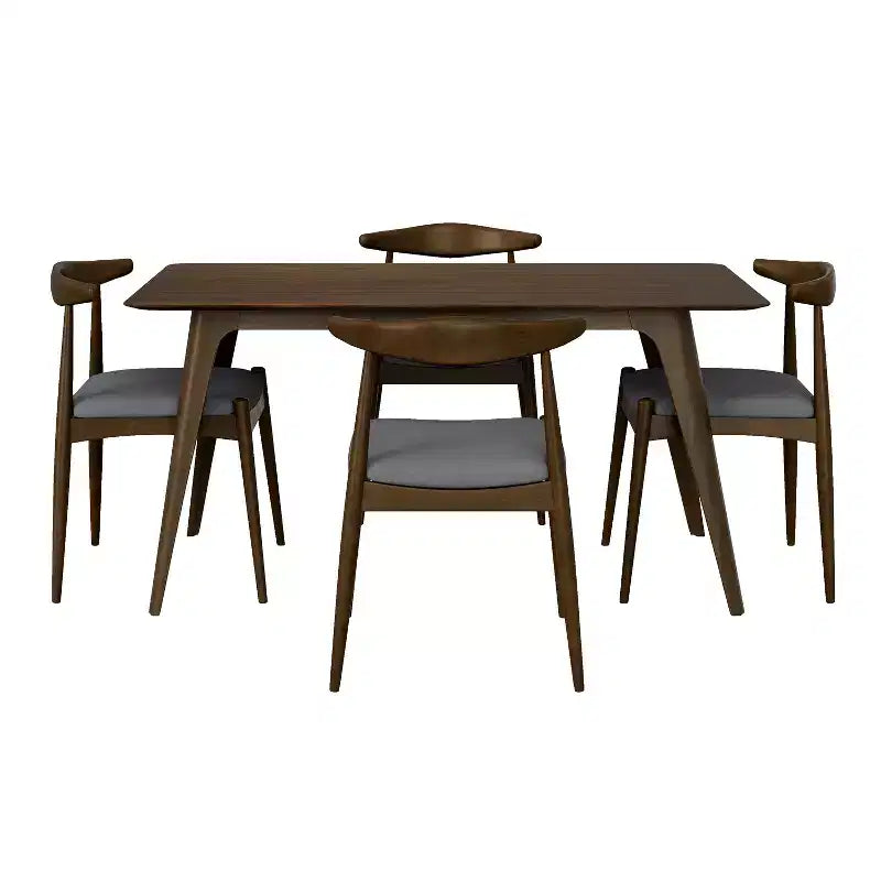 Set da pranzo minimalista in legno per 4 persone, set da 5 pezzi con tavolo rettangolare per piccoli spazi e 4 sedie imbottite per cucina
