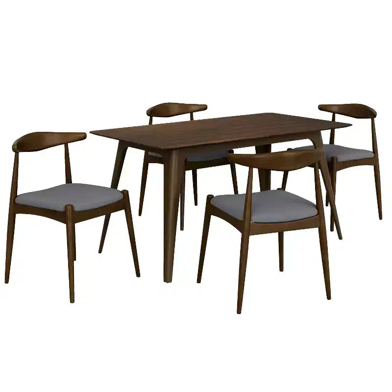 Set da pranzo minimalista in legno per 4 persone, set da 5 pezzi con tavolo rettangolare per piccoli spazi e 4 sedie imbottite per cucina