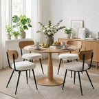 Modern 5-Piece Round Dining Table Set, 39.5 Pedestal Kitchen Dining Set with 4 Boucle Upholstered Chairs for Kitchen & Dining Room-Panipeachy