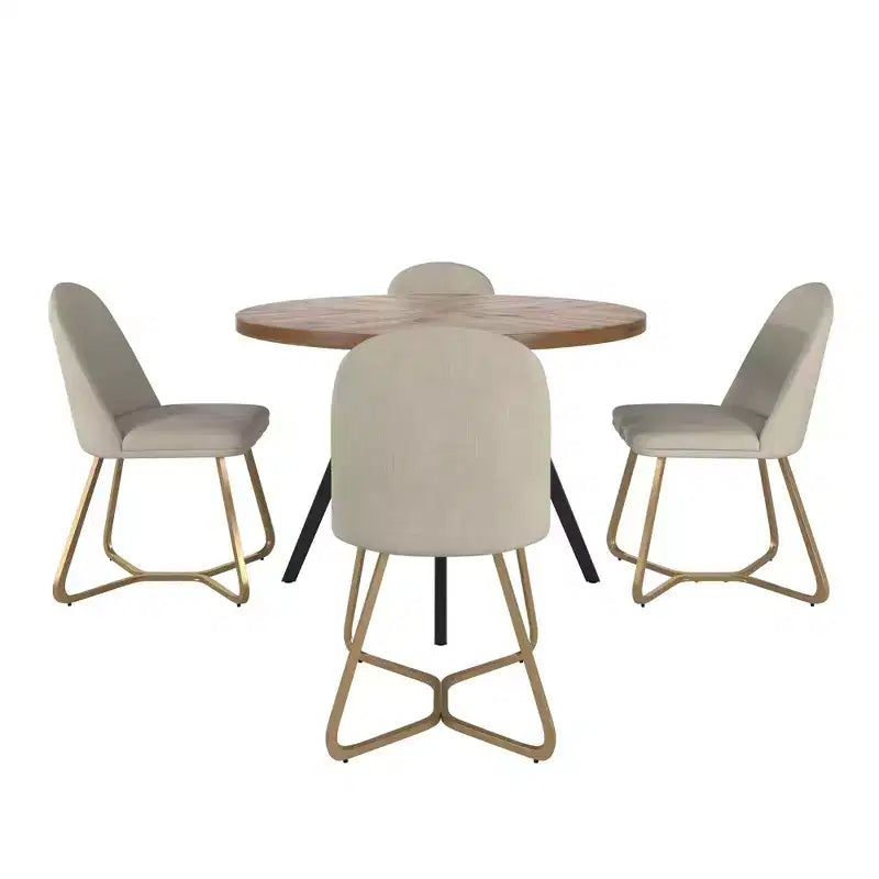 Tavolo da pranzo rotondo Jolana 45 con piano in rovere e finitura nera e set di sedie da pranzo rivestite in lino - iNSPIRE Q