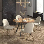 Tavolo da pranzo rotondo Jolana 45 con piano in rovere e finitura nera e set di sedie da pranzo rivestite in lino - iNSPIRE Q