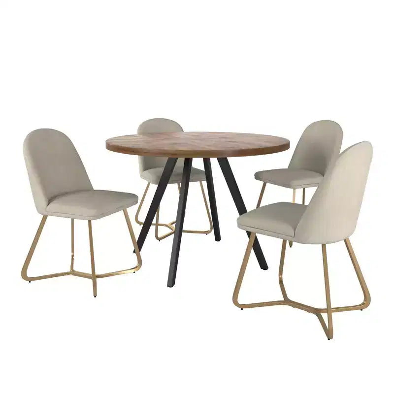 Tavolo da pranzo rotondo Jolana 45 con piano in rovere e finitura nera e set di sedie da pranzo rivestite in lino - iNSPIRE Q