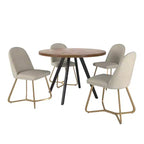 Tavolo da pranzo rotondo Jolana 45 con piano in rovere e finitura nera e set di sedie da pranzo rivestite in lino - iNSPIRE Q
