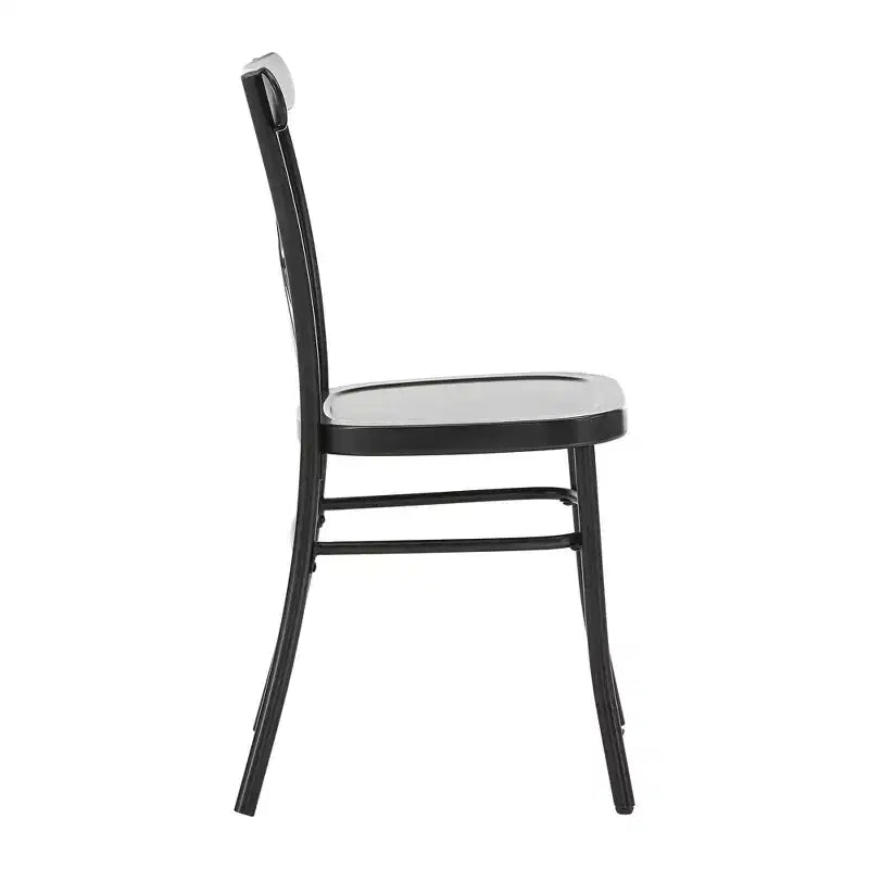 Set tavolo da pranzo rotondo Jolana da 45" con piano in quercia e finitura nera e sedie in metallo con schienale a X - iNSPIRE Q