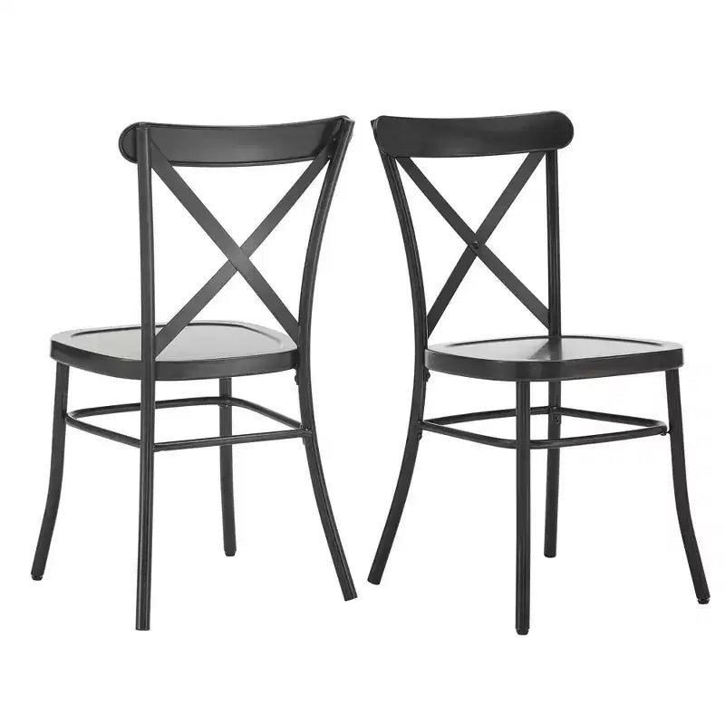 Set tavolo da pranzo rotondo Jolana da 45" con piano in quercia e finitura nera e sedie in metallo con schienale a X - iNSPIRE Q