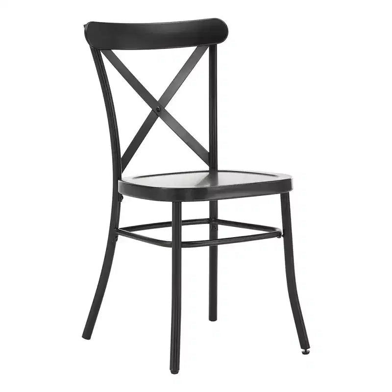 Set tavolo da pranzo rotondo Jolana da 45" con piano in quercia e finitura nera e sedie in metallo con schienale a X - iNSPIRE Q