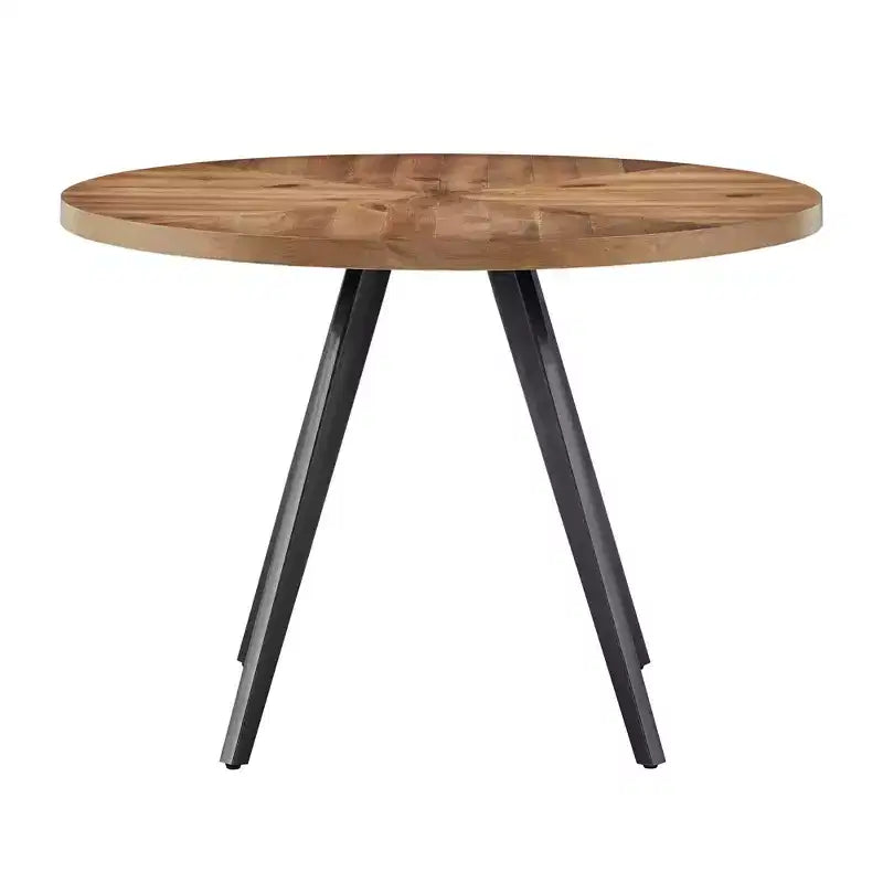 Set tavolo da pranzo rotondo Jolana da 45" con piano in quercia e finitura nera e sedie in metallo con schienale a X - iNSPIRE Q