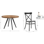 Set tavolo da pranzo rotondo Jolana da 45" con piano in quercia e finitura nera e sedie in metallo con schienale a X - iNSPIRE Q