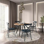 Set tavolo da pranzo rotondo Jolana da 45" con piano in quercia e finitura nera e sedie in metallo con schienale a X - iNSPIRE Q