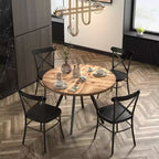 Set tavolo da pranzo rotondo Jolana da 45" con piano in quercia e finitura nera e sedie in metallo con schienale a X - iNSPIRE Q