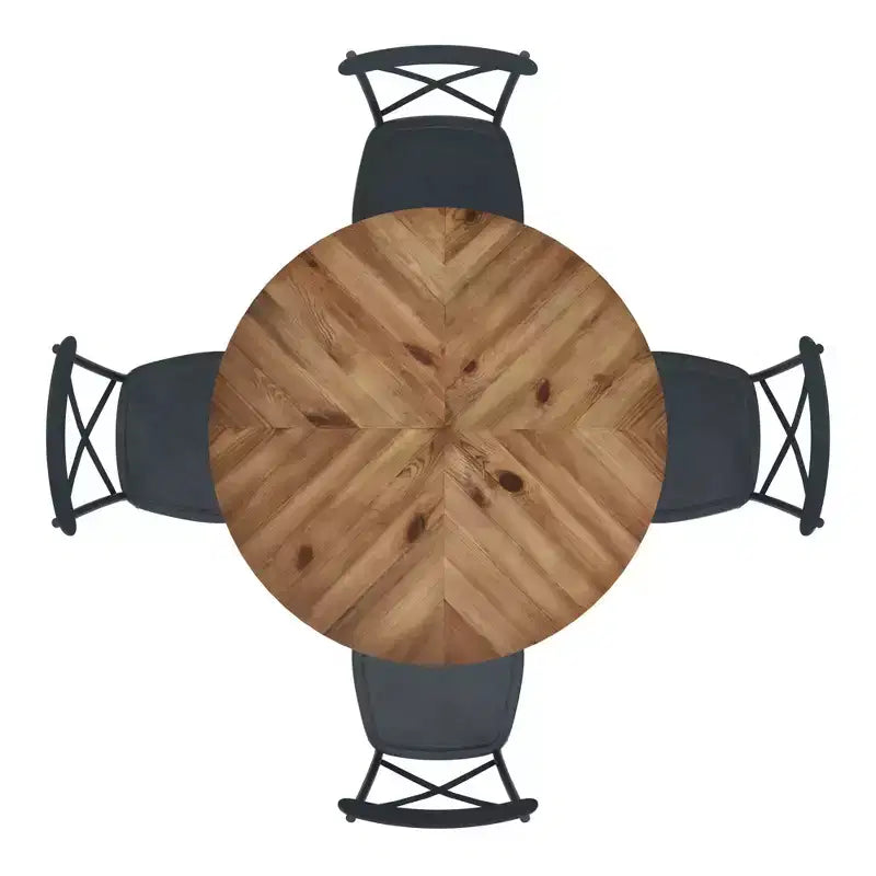 Set tavolo da pranzo rotondo Jolana da 45" con piano in quercia e finitura nera e sedie in metallo con schienale a X - iNSPIRE Q