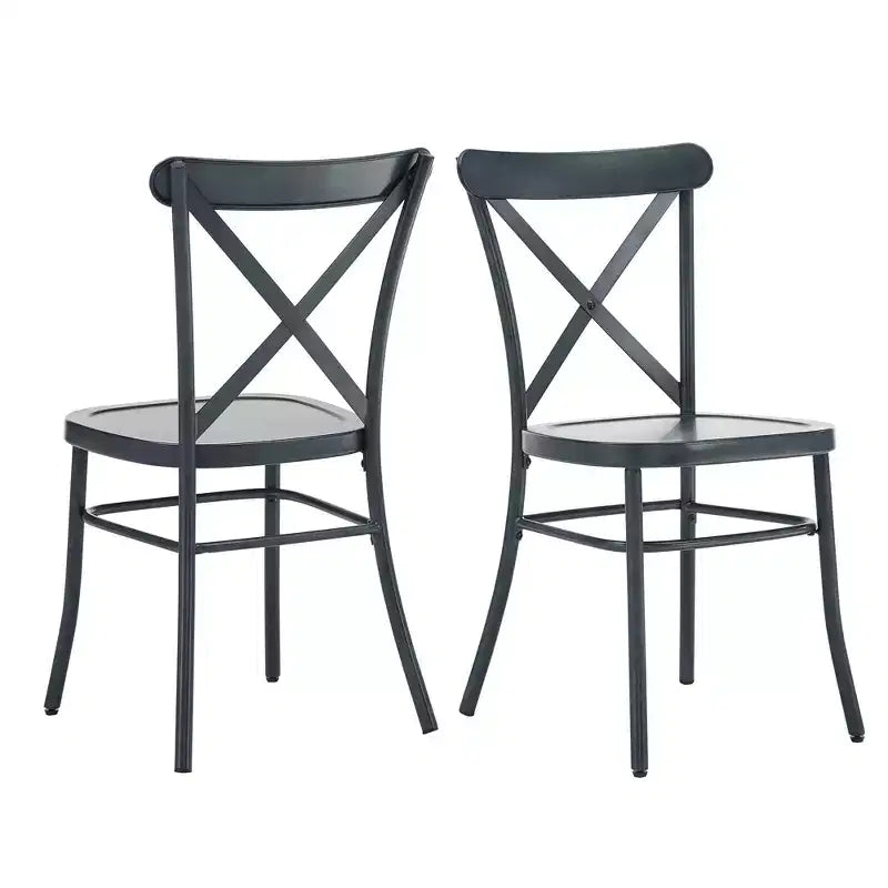 Set tavolo da pranzo rotondo Jolana da 45" con piano in quercia e finitura nera e sedie in metallo con schienale a X - iNSPIRE Q