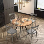 Set tavolo da pranzo rotondo Jolana da 45" con piano in quercia e finitura nera e sedie in metallo con schienale a X - iNSPIRE Q