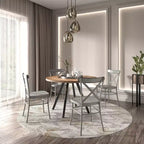 Set tavolo da pranzo rotondo Jolana da 45" con piano in quercia e finitura nera e sedie in metallo con schienale a X - iNSPIRE Q