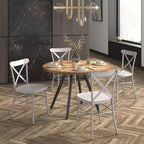 Set tavolo da pranzo rotondo Jolana da 45" con piano in quercia e finitura nera e sedie in metallo con schienale a X - iNSPIRE Q