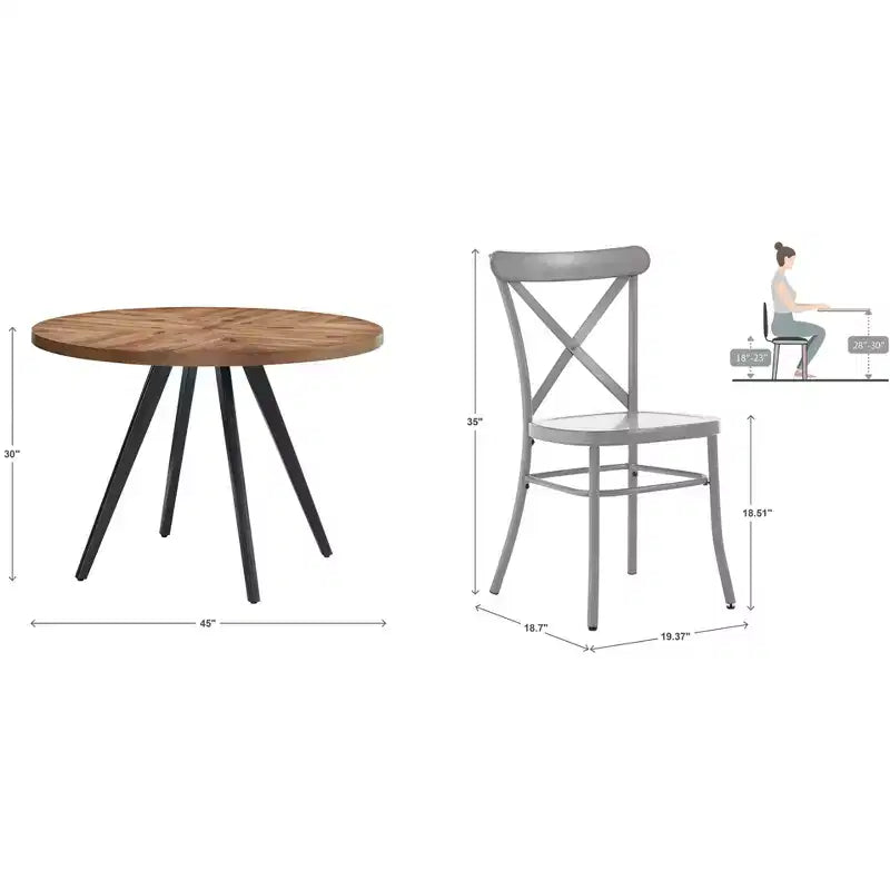 Set tavolo da pranzo rotondo Jolana da 45" con piano in quercia e finitura nera e sedie in metallo con schienale a X - iNSPIRE Q