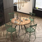 Set tavolo da pranzo rotondo Jolana da 45" con piano in quercia e finitura nera e sedie in metallo con schienale a X - iNSPIRE Q