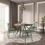 Set tavolo da pranzo rotondo Jolana da 45" con piano in quercia e finitura nera e sedie in metallo con schienale a X - iNSPIRE Q