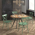 Set tavolo da pranzo rotondo Jolana da 45" con piano in quercia e finitura nera e sedie in metallo con schienale a X - iNSPIRE Q