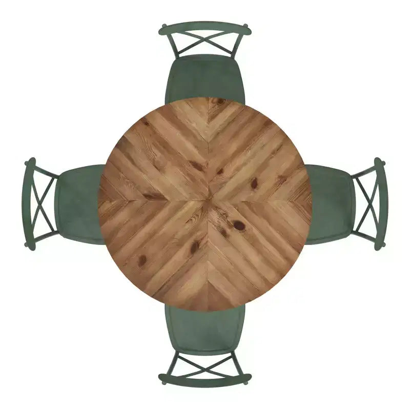 Set tavolo da pranzo rotondo Jolana da 45" con piano in quercia e finitura nera e sedie in metallo con schienale a X - iNSPIRE Q