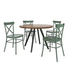 Set tavolo da pranzo rotondo Jolana da 45" con piano in quercia e finitura nera e sedie in metallo con schienale a X - iNSPIRE Q