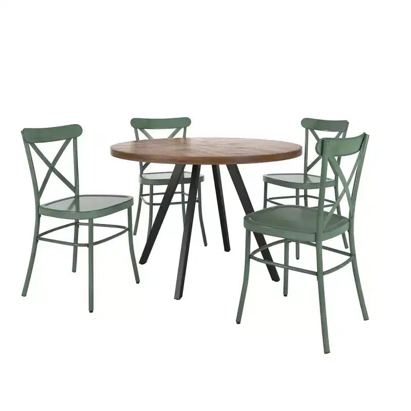 Set tavolo da pranzo rotondo Jolana da 45" con piano in quercia e finitura nera e sedie in metallo con schienale a X - iNSPIRE Q